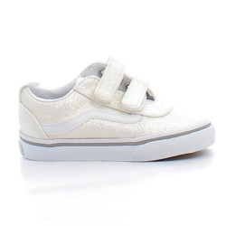 VANS-TD WARD V VN0A4BTFCJD1-sneakers blanches à paillettes sur semelles sport avec fermetures à velcros pour enfant fille