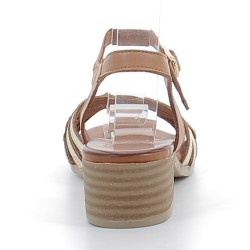 MELANY ROSE-sandales dorées et camel sur talons bottier avec fermetures à boucles pour femme-K.70.810